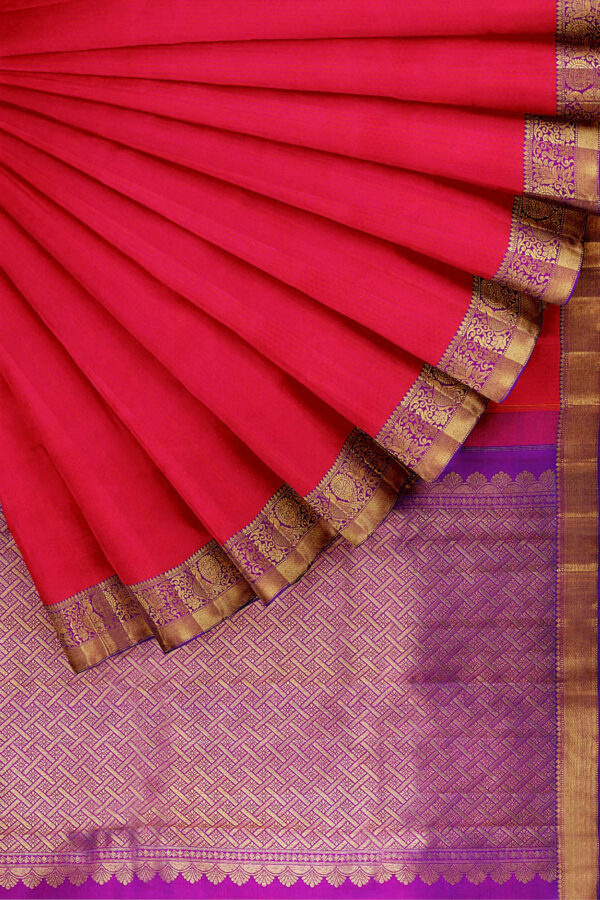 sri kumaran stores kanchipuram silk saree pink saree with golden purple border 4