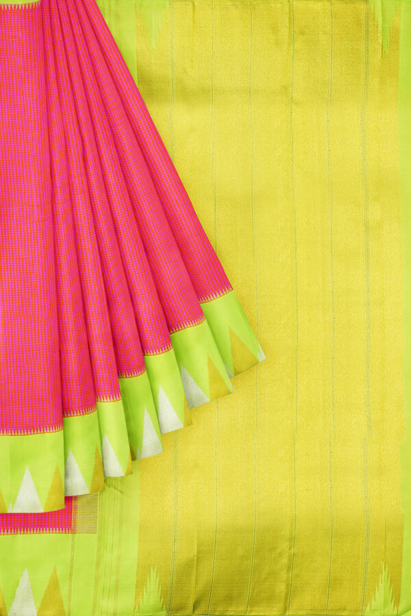 sri kumaran stores kanchipuram silk saree pink saree with neon green border 1