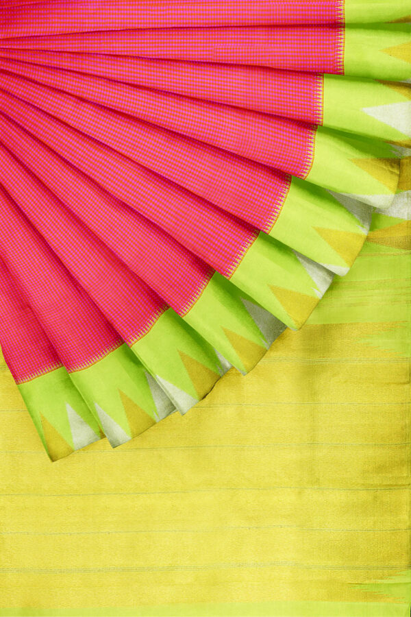sri kumaran stores kanchipuram silk saree pink saree with neon green border 4