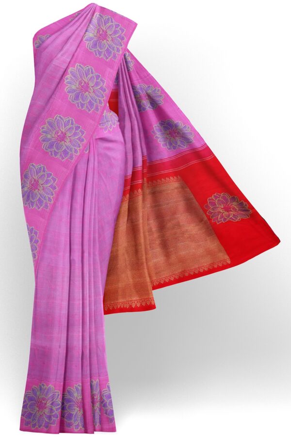 sri kumaran stores kanchipuram silk saree pink saree with pink border 2