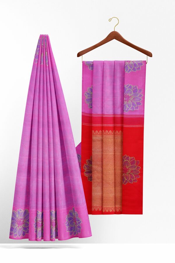 sri kumaran stores kanchipuram silk saree pink saree with pink border 3