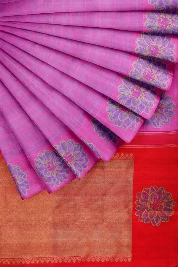sri kumaran stores kanchipuram silk saree pink saree with pink border 4