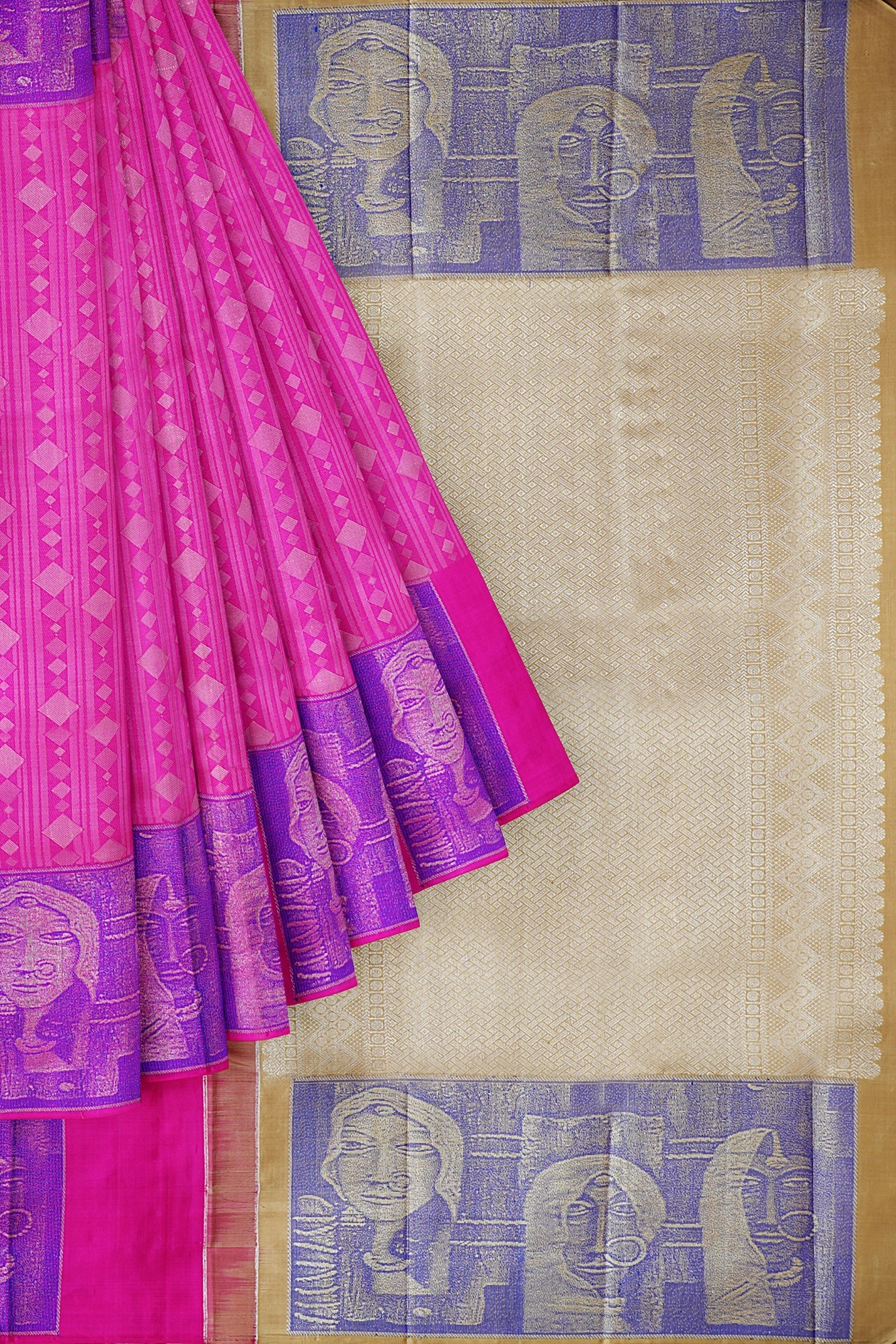 sri kumaran stores kanchipuram silk saree pink saree with purple pink border 1