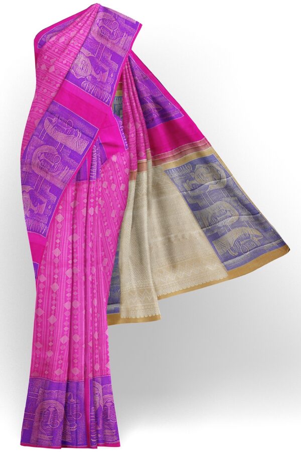 sri kumaran stores kanchipuram silk saree pink saree with purple pink border 2