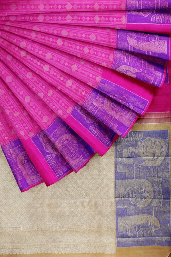 sri kumaran stores kanchipuram silk saree pink saree with purple pink border 4