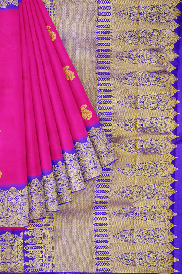 sri kumaran stores kanchipuram silk saree pink saree with silver blue border 1 1