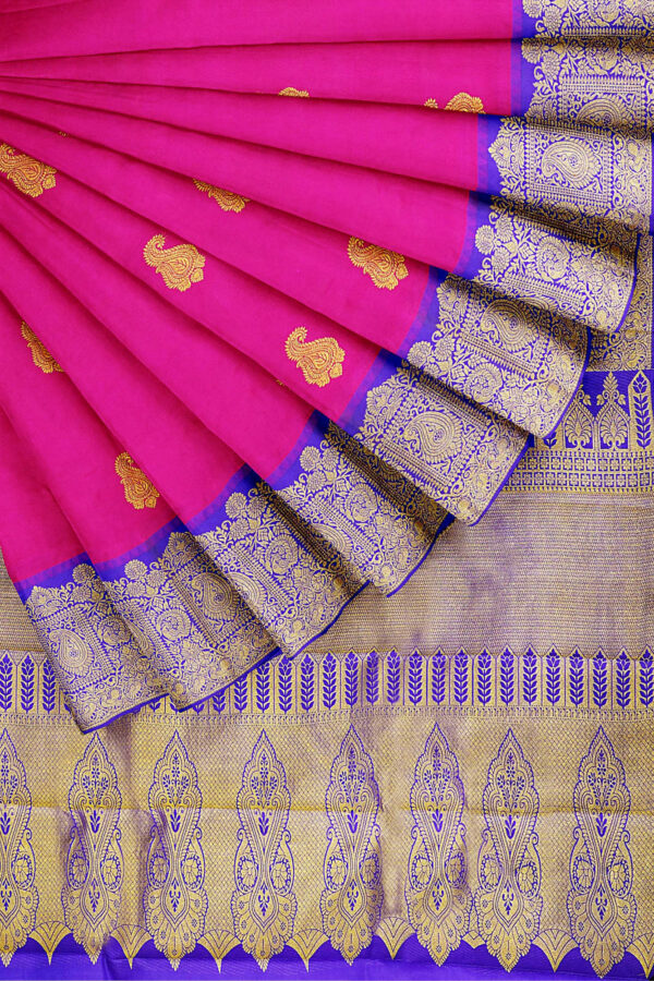 sri kumaran stores kanchipuram silk saree pink saree with silver blue border 1 4