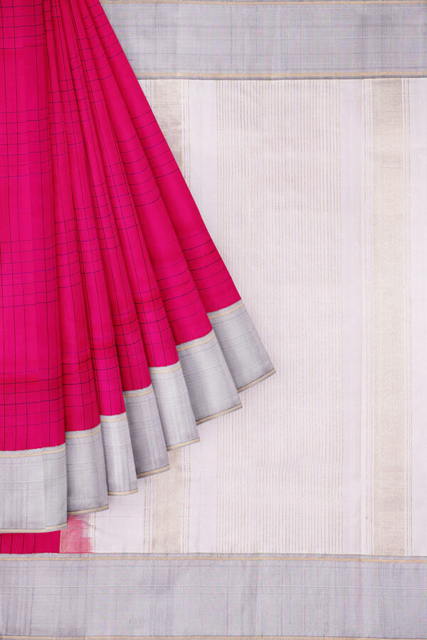 sri kumaran stores kanchipuram silk saree pink saree with silver colour border 1