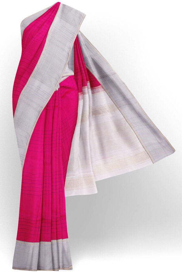 sri kumaran stores kanchipuram silk saree pink saree with silver colour border 2