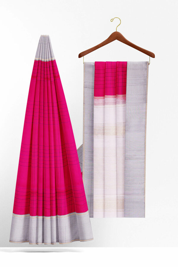 sri kumaran stores kanchipuram silk saree pink saree with silver colour border 3