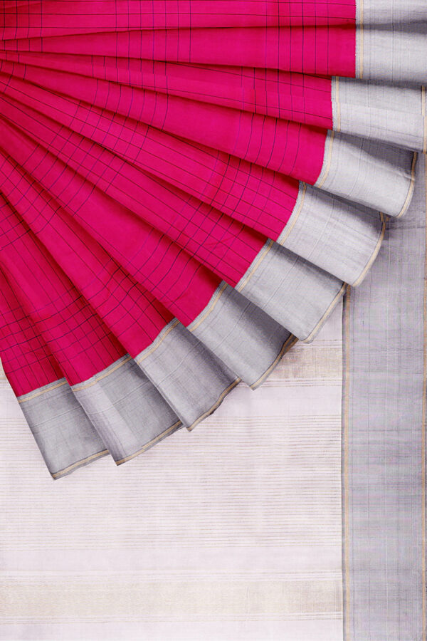 sri kumaran stores kanchipuram silk saree pink saree with silver colour border 4