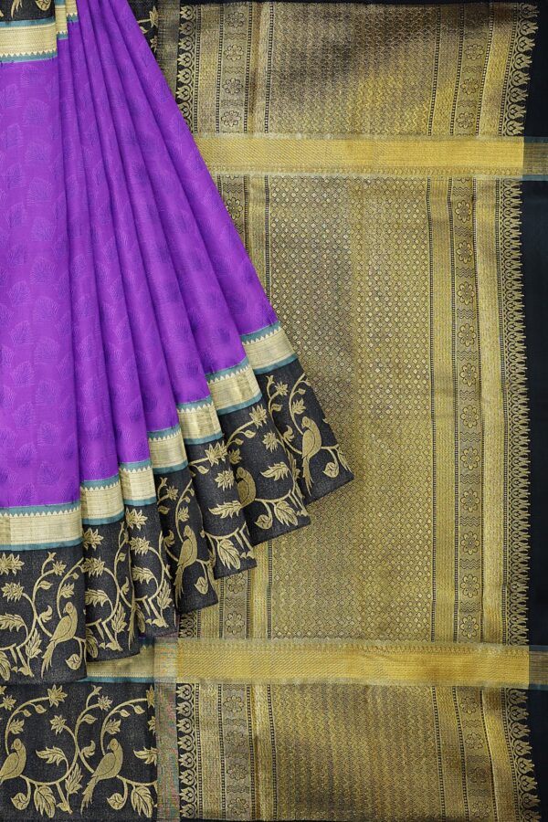 sri kumaran stores kanchipuram silk saree purple saree with black design border 1
