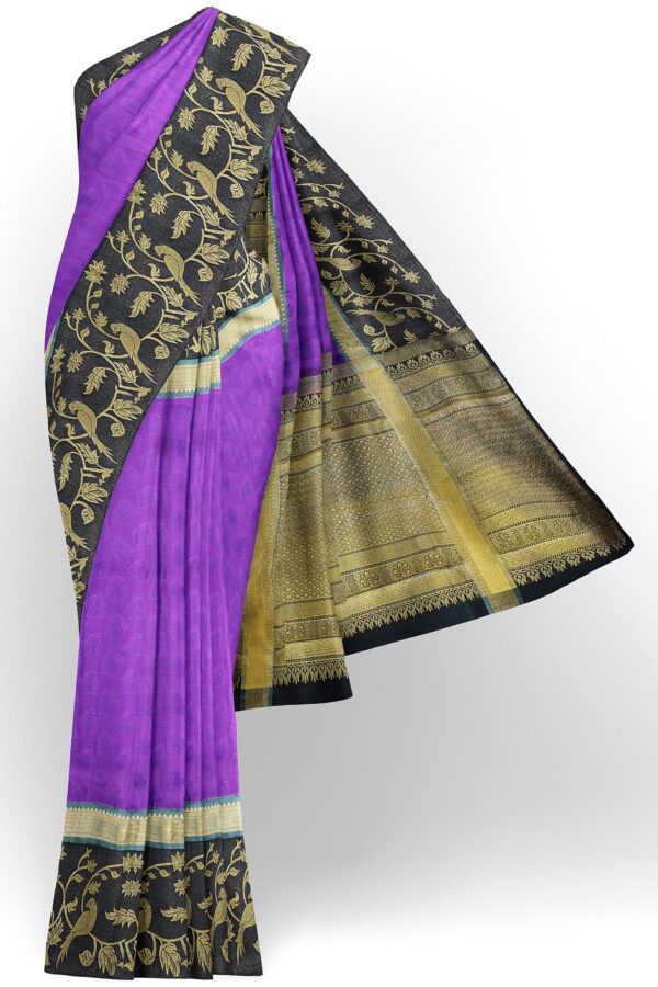 sri kumaran stores kanchipuram silk saree purple saree with black design border 2