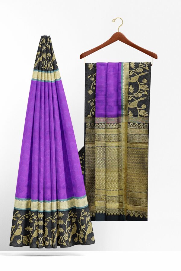 sri kumaran stores kanchipuram silk saree purple saree with black design border 3