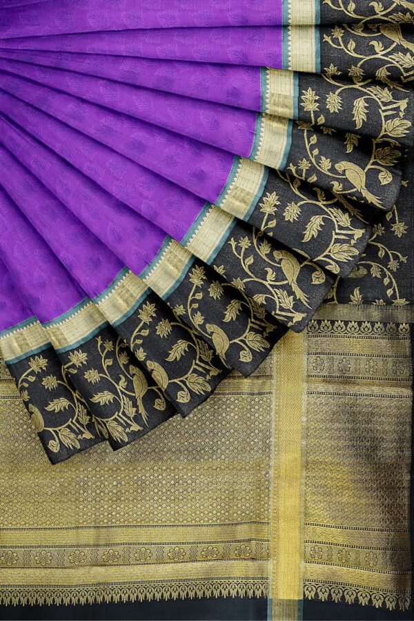sri kumaran stores kanchipuram silk saree purple saree with black design border 4