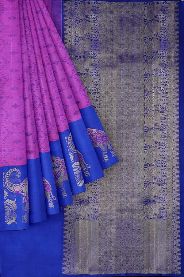 sri kumaran stores kanchipuram silk saree purple saree with blue border 1