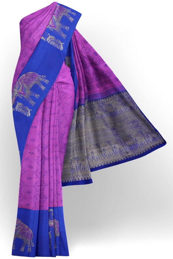 sri kumaran stores kanchipuram silk saree purple saree with blue border 2