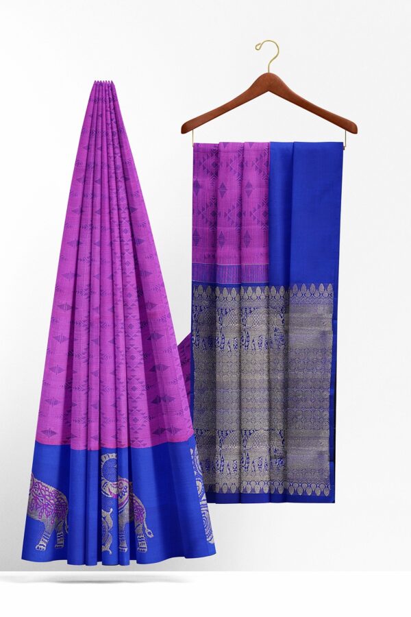 sri kumaran stores kanchipuram silk saree purple saree with blue border 3