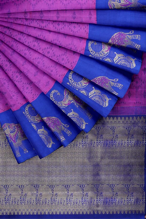 sri kumaran stores kanchipuram silk saree purple saree with blue border 4