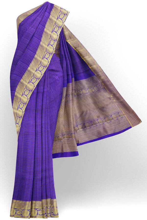 sri kumaran stores kanchipuram silk saree purple saree with golden border 2