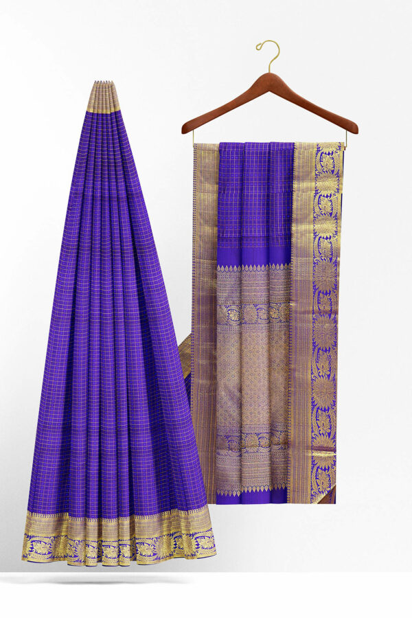 sri kumaran stores kanchipuram silk saree purple saree with golden border 3