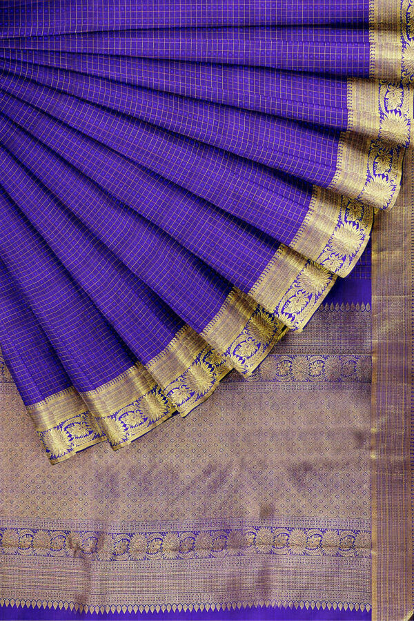 sri kumaran stores kanchipuram silk saree purple saree with golden border 4