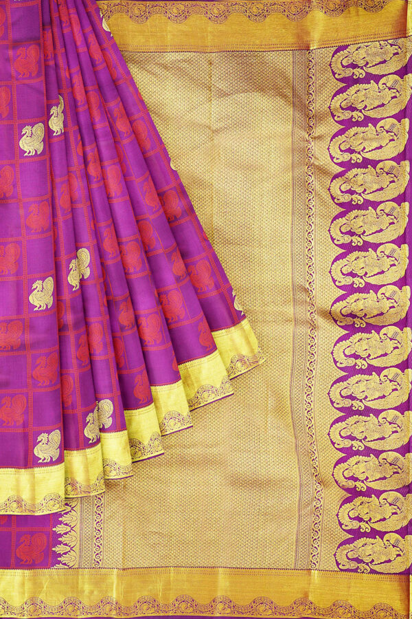 sri kumaran stores kanchipuram silk saree purple saree with golden colour border 1