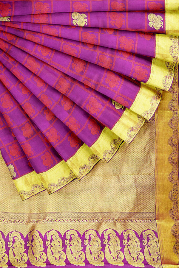 sri kumaran stores kanchipuram silk saree purple saree with golden colour border 4