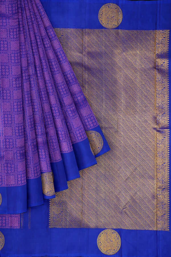 sri kumaran stores kanchipuram silk saree purple saree with ink blue border 1