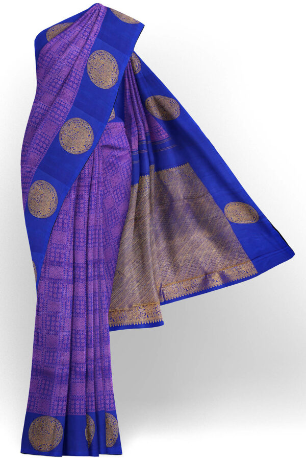 sri kumaran stores kanchipuram silk saree purple saree with ink blue border 2