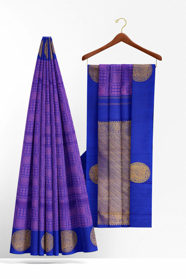 sri kumaran stores kanchipuram silk saree purple saree with ink blue border 3