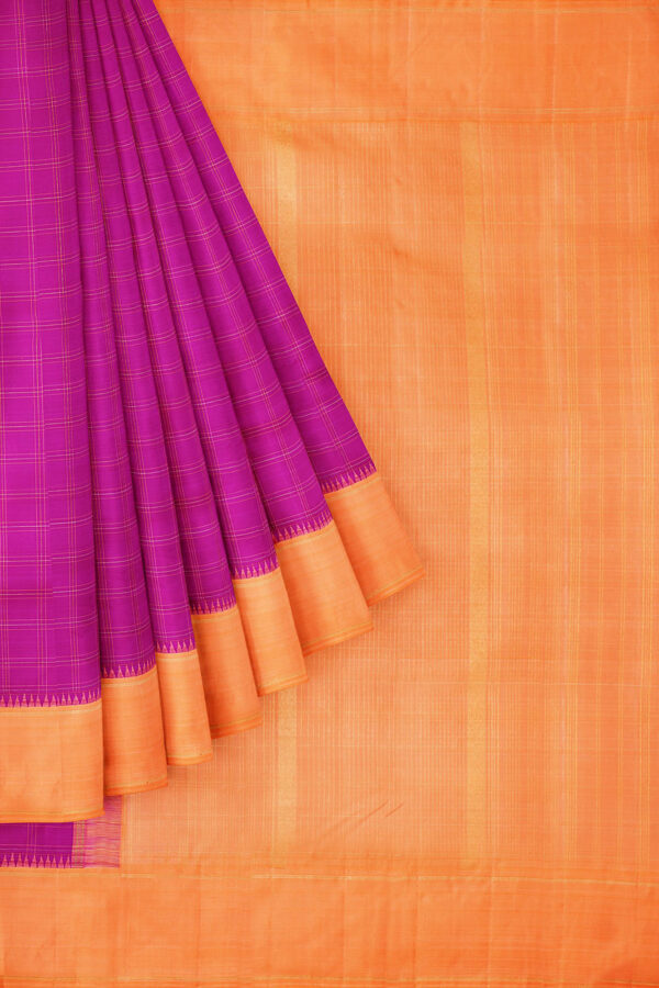 sri kumaran stores kanchipuram silk saree purple saree with light orange border 1