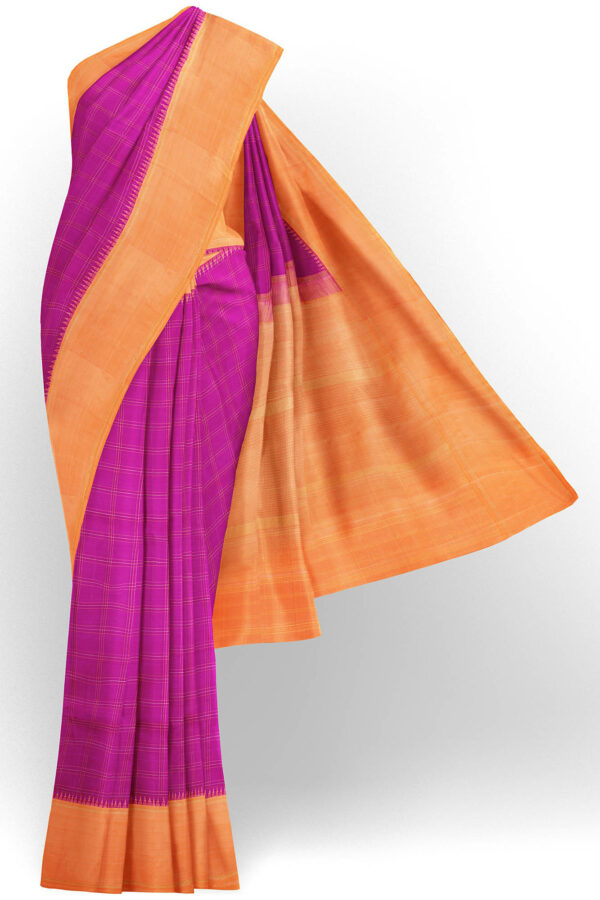 sri kumaran stores kanchipuram silk saree purple saree with light orange border 2