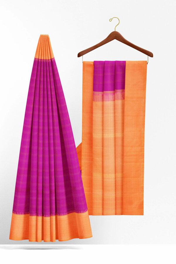 sri kumaran stores kanchipuram silk saree purple saree with light orange border 3