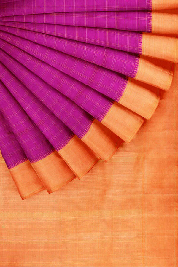 sri kumaran stores kanchipuram silk saree purple saree with light orange border 4