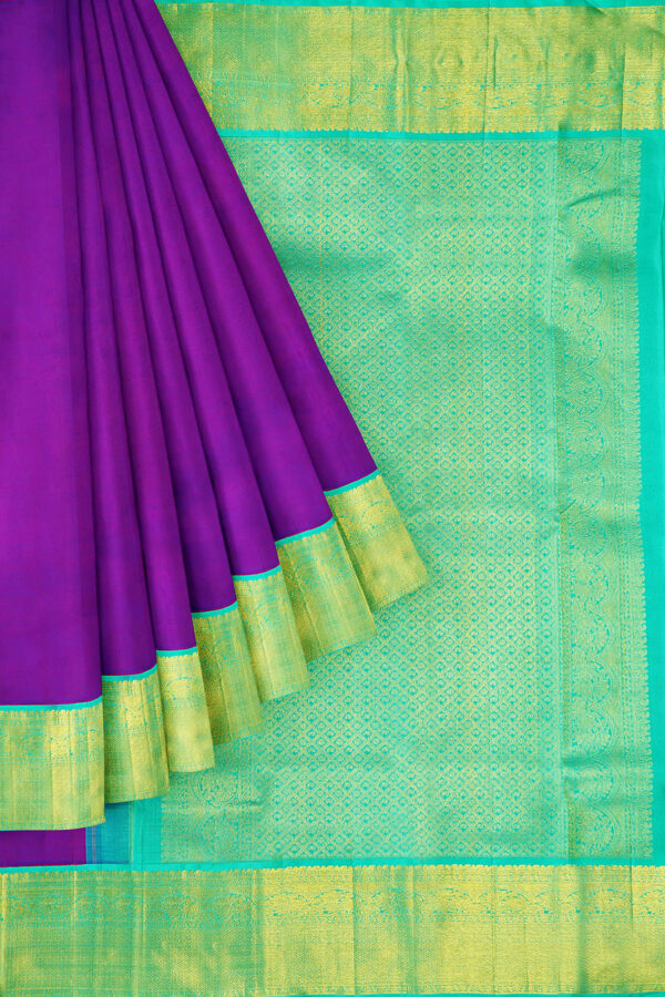 sri kumaran stores kanchipuram silk saree purple saree with turquoise blue border 1