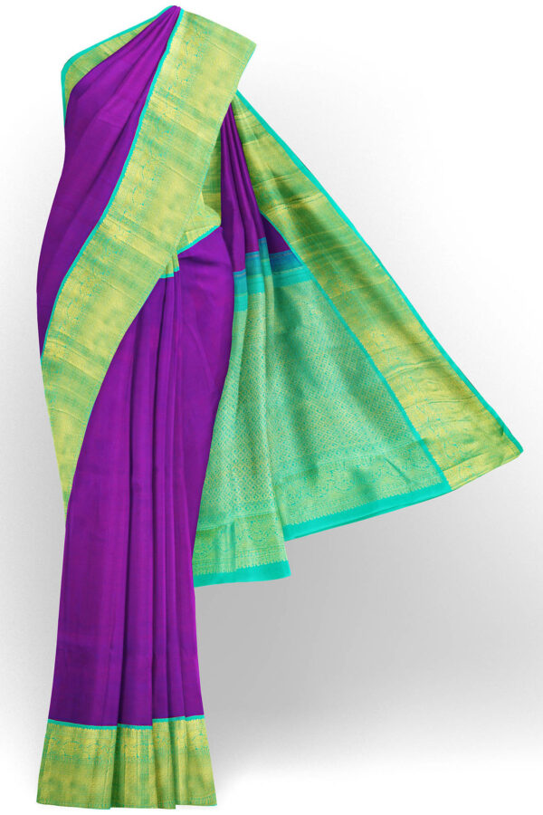 sri kumaran stores kanchipuram silk saree purple saree with turquoise blue border 2