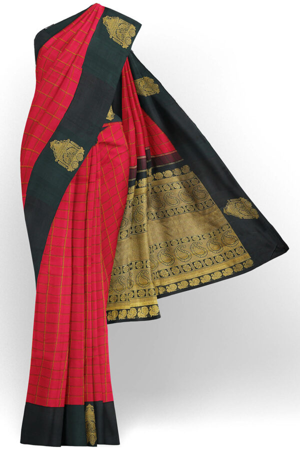 sri kumaran stores kanchipuram silk saree red saree with black border 2