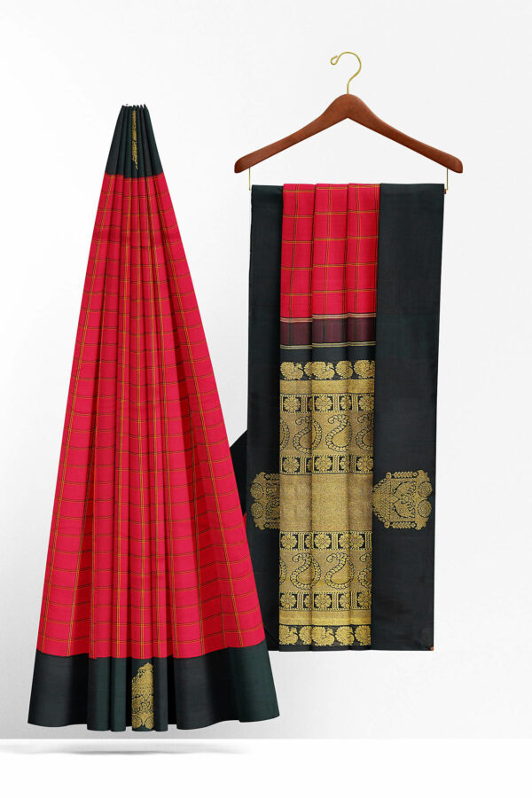 sri kumaran stores kanchipuram silk saree red saree with black border 3