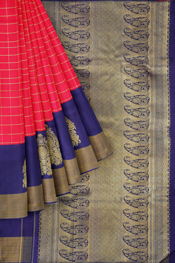 sri kumaran stores kanchipuram silk saree red saree with golden dark blue border 1