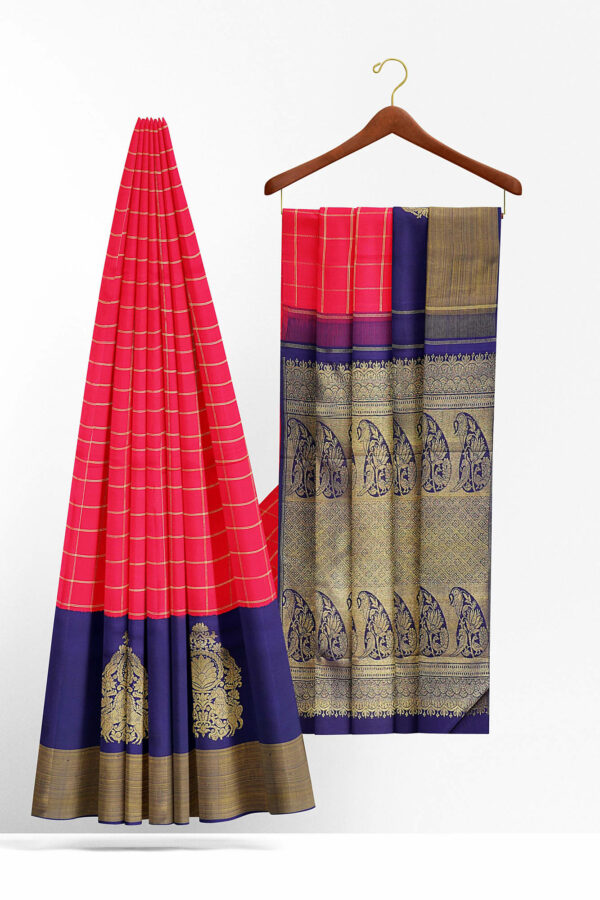 sri kumaran stores kanchipuram silk saree red saree with golden dark blue border 3