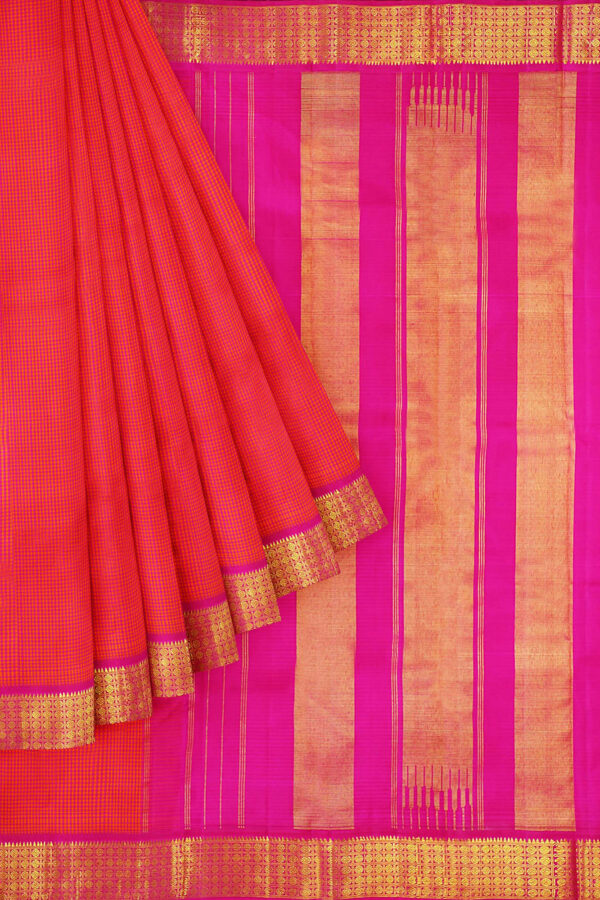 sri kumaran stores kanchipuram silk saree red saree with golden pink border 1
