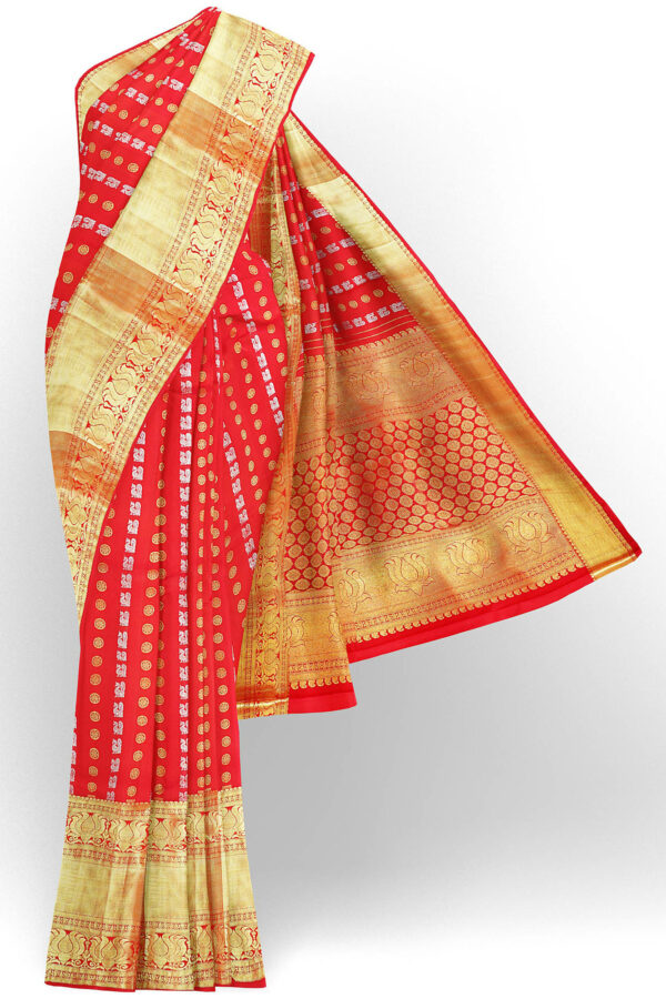sri kumaran stores kanchipuram silk saree red saree with golden red border 2