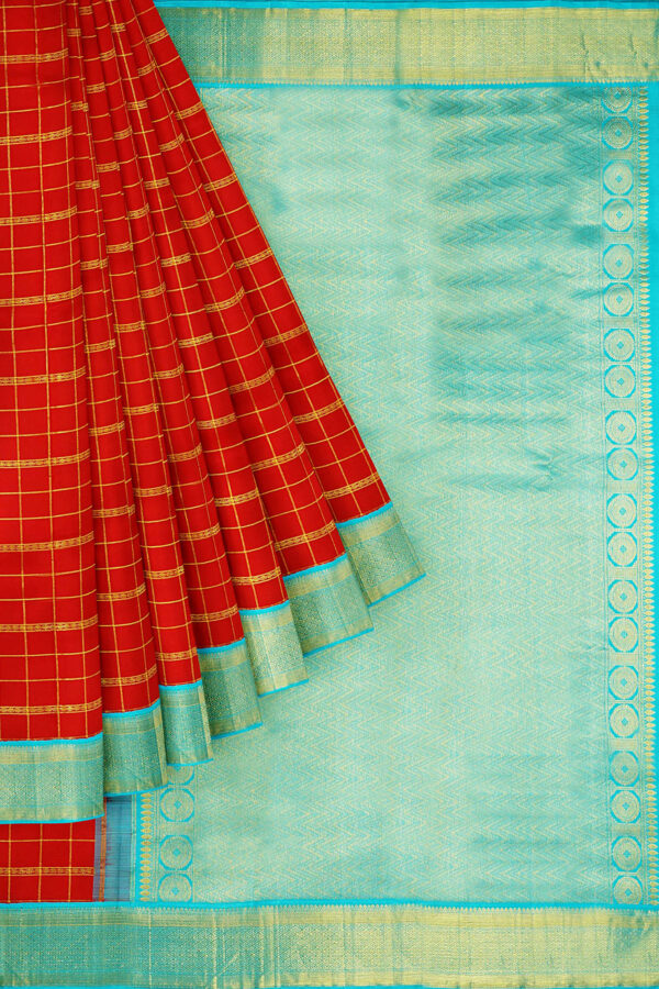 sri kumaran stores kanchipuram silk saree red saree with golden turquoise blue border 1
