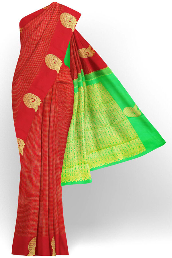 sri kumaran stores kanchipuram silk saree red saree with red border 2