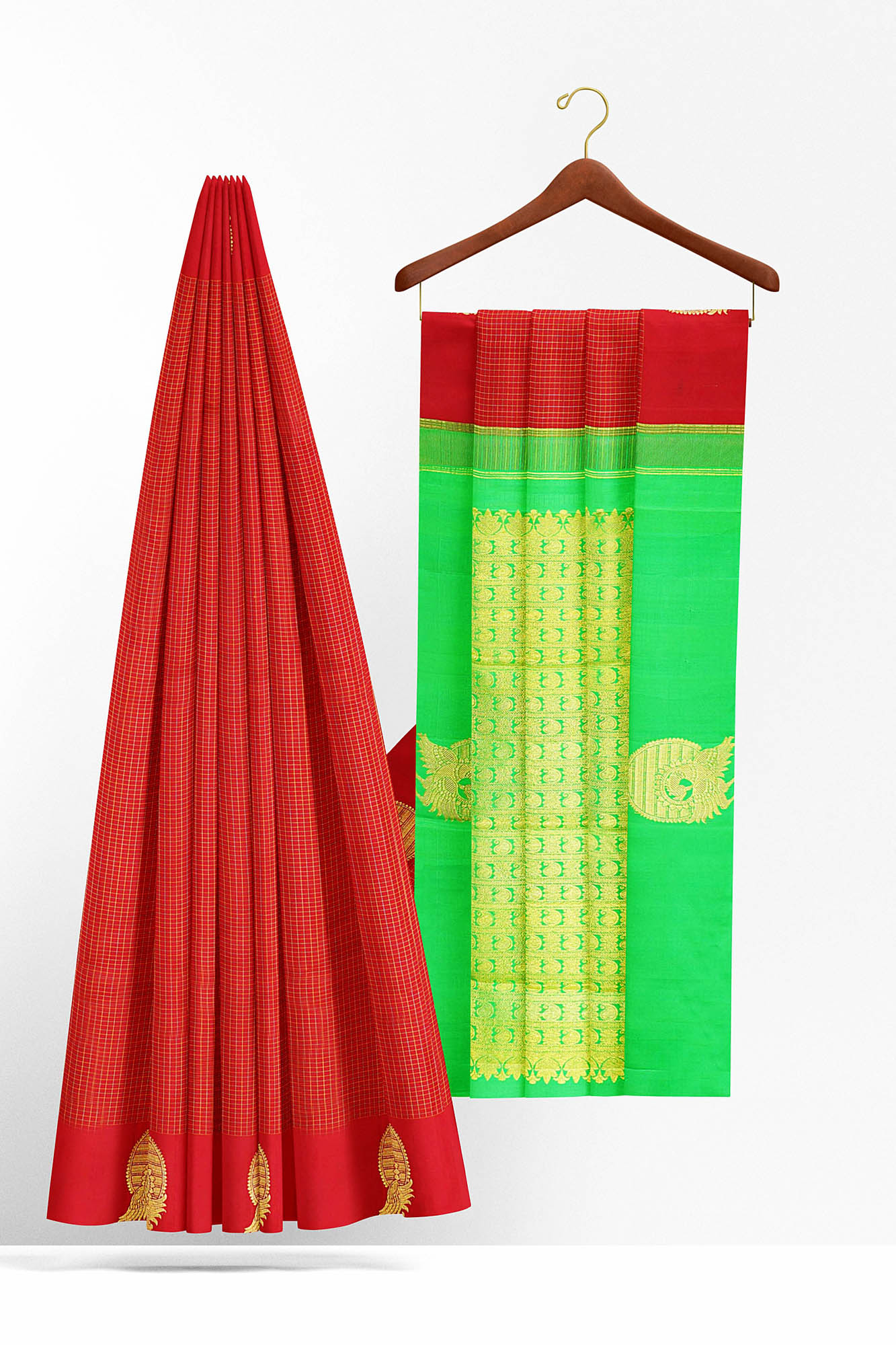 sri kumaran stores kanchipuram silk saree red saree with red border 3