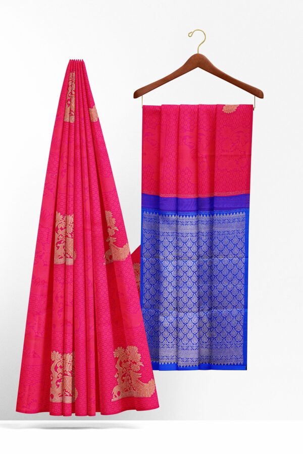 sri kumaran stores kanchipuram silk saree red saree with red border 2 3