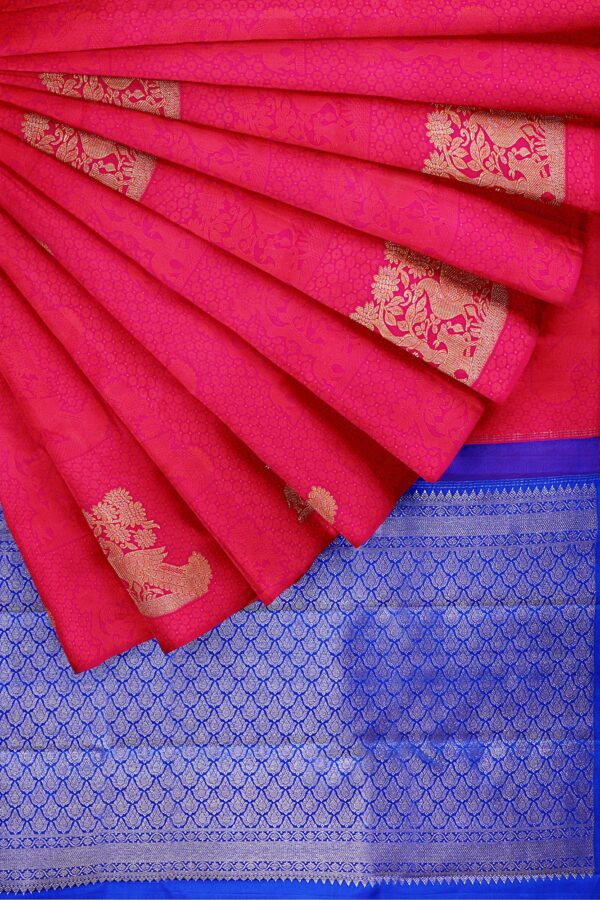 sri kumaran stores kanchipuram silk saree red saree with red border 2 4