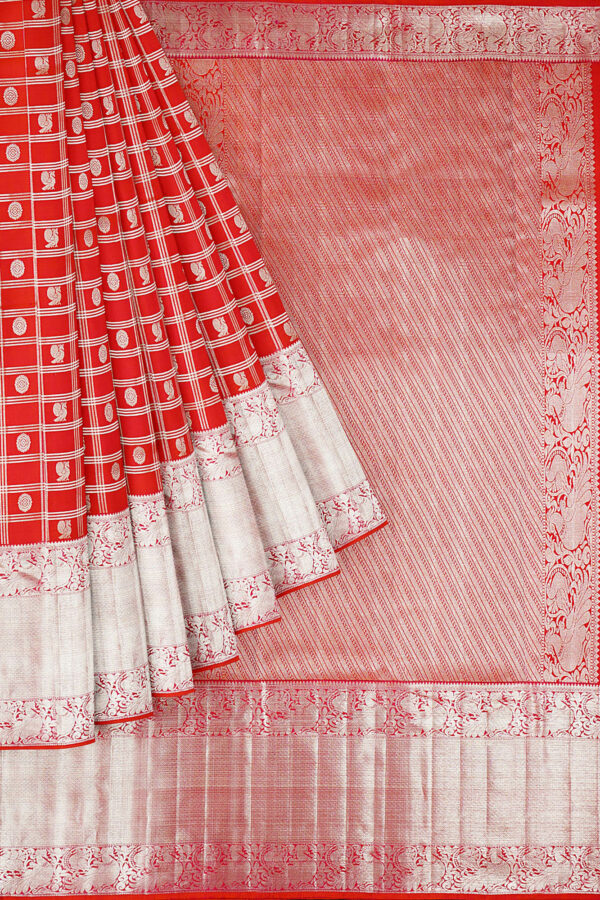 sri kumaran stores kanchipuram silk saree red saree with silver border 1
