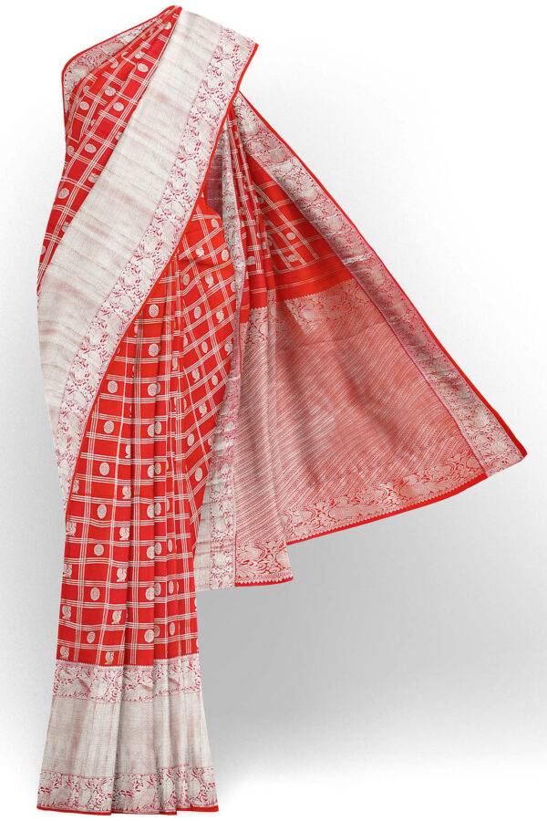 sri kumaran stores kanchipuram silk saree red saree with silver border 2